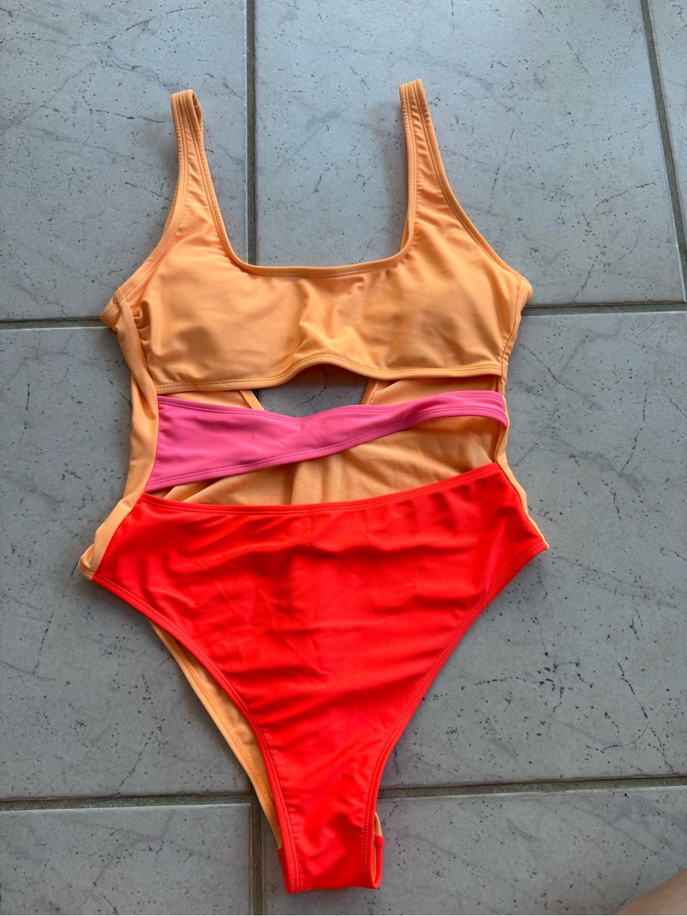 Shade & Shore Peach, Pink & Red Colorblock One-Piece Swimsuit